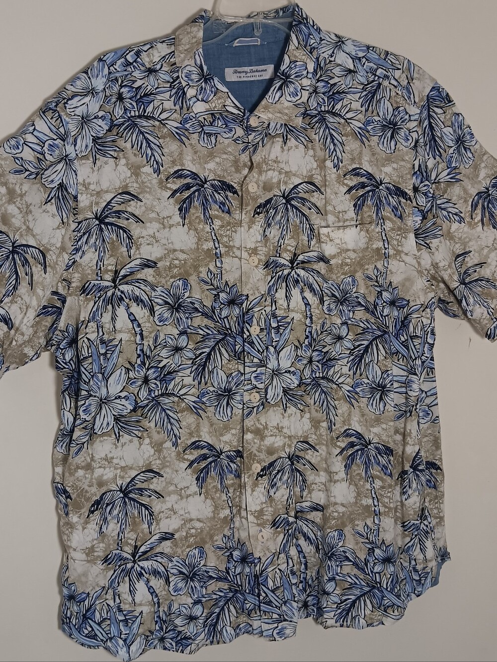 Tommy Bahama Blue and Tan Floral Camp Shirt